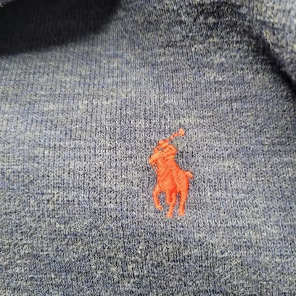 POLO Ralph Lauren Blue With Red Logo Long Sleeve V Neck Zip Up Sweater Pullover - Picture 9 of 11